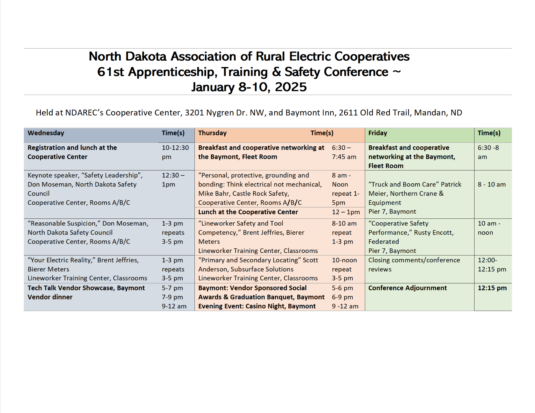 Table showing agenda for conference